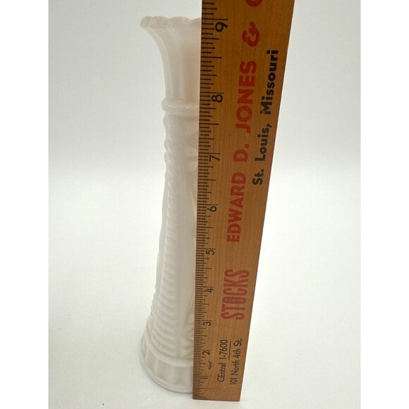 Three Vintage Milk Glass Vases Mid-20th Century Hobnail & Smooth & Candle Holder - Picture 11 of 13